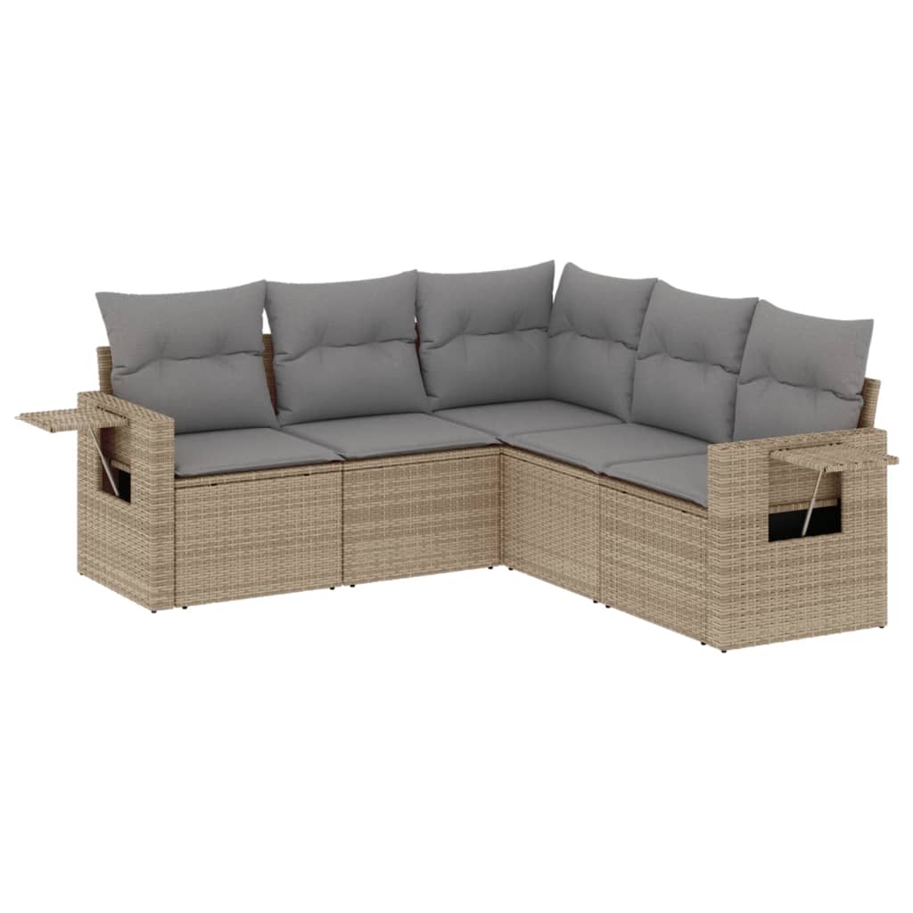 sofasæt til haven 5 dele med hynder polyrattan beige