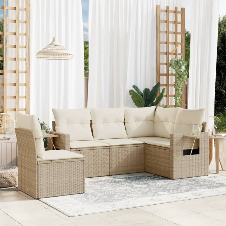 sofasæt til haven 5 dele med hynder polyrattan beige