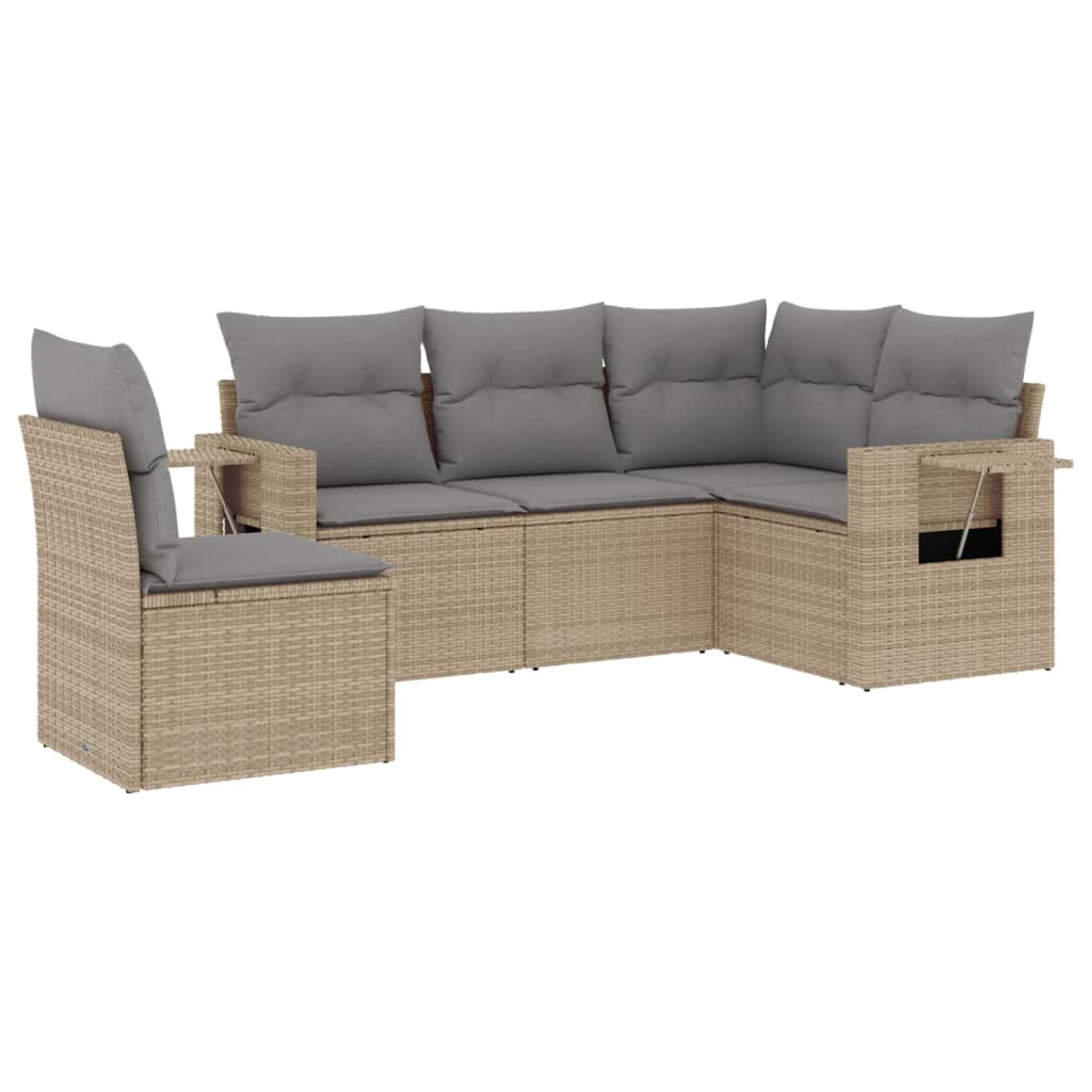 sofasæt til haven 5 dele med hynder polyrattan beige