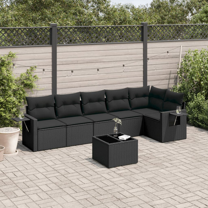 sofasæt til haven 7 dele med hynder polyrattan sort