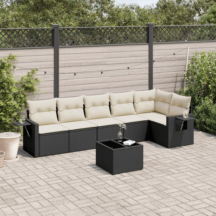 sofasæt til haven 7 dele med hynder polyrattan sort