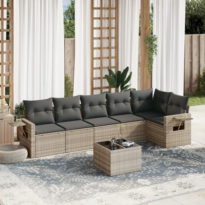 sofasæt til haven 7 dele med hynder polyrattan lysegrå