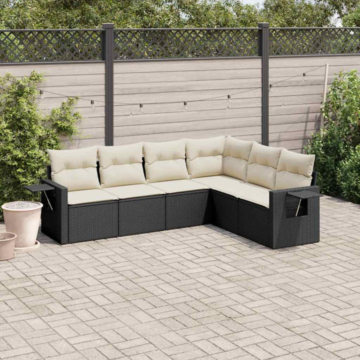 sofasæt til haven 6 dele med hynder polyrattan sort