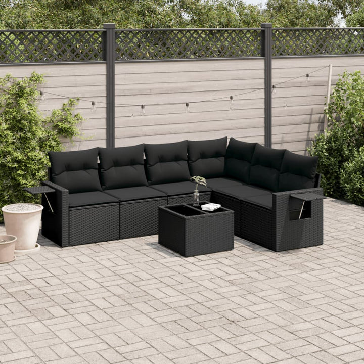 sofasæt til haven 7 dele med hynder polyrattan sort