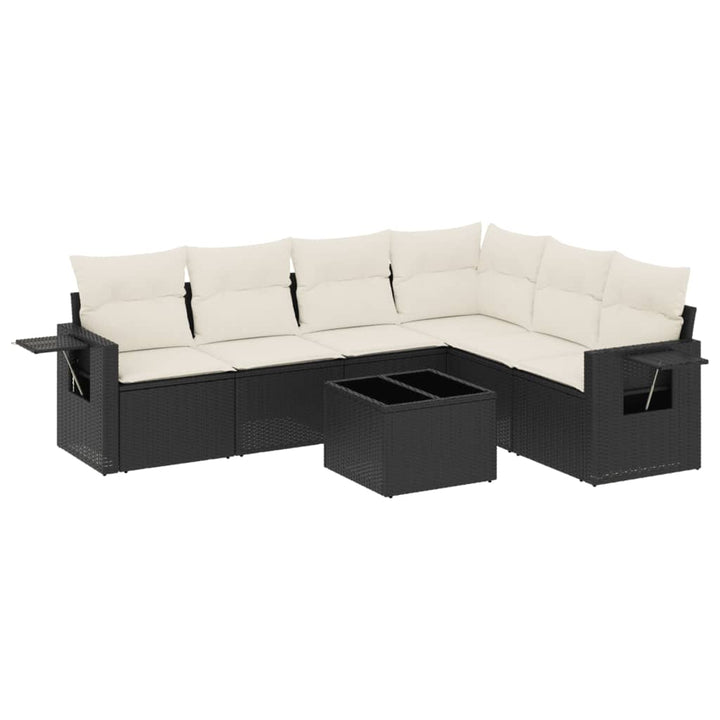 sofasæt til haven 7 dele med hynder polyrattan sort
