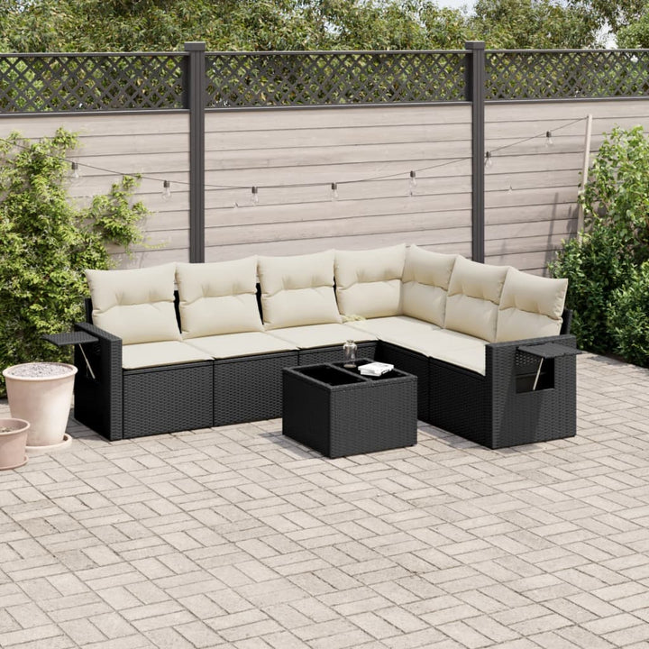 sofasæt til haven 7 dele med hynder polyrattan sort