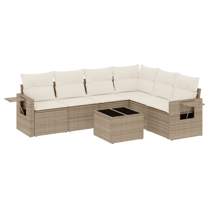 sofasæt til haven 7 dele med hynder polyrattan beige