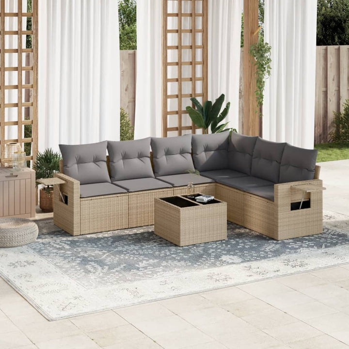 sofasæt til haven 7 dele med hynder polyrattan beige