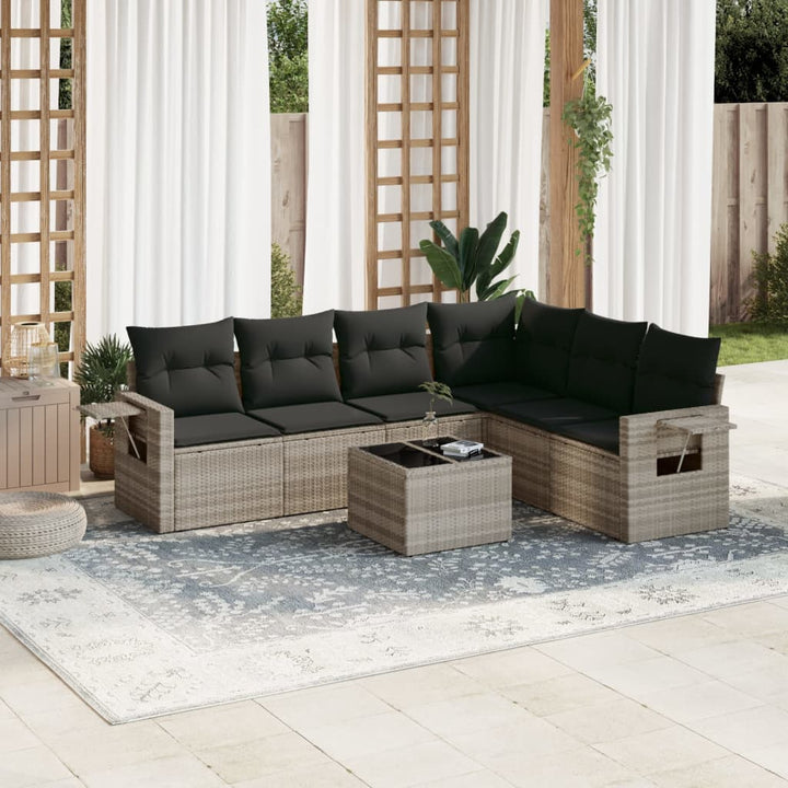 sofasæt til haven 7 dele med hynder polyrattan lysegrå