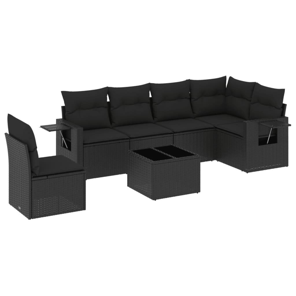 sofasæt til haven 7 dele med hynder polyrattan sort