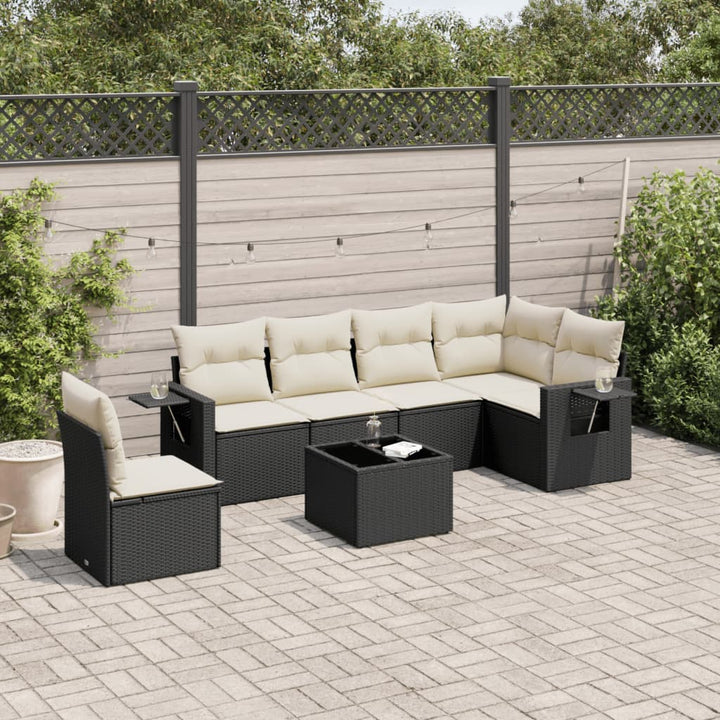 sofasæt til haven 7 dele med hynder polyrattan sort