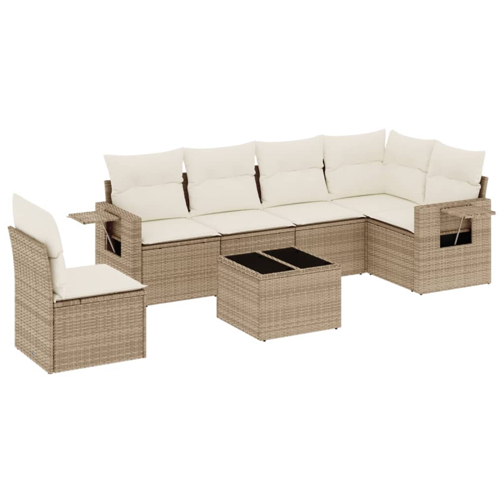 sofasæt til haven 7 dele med hynder polyrattan beige