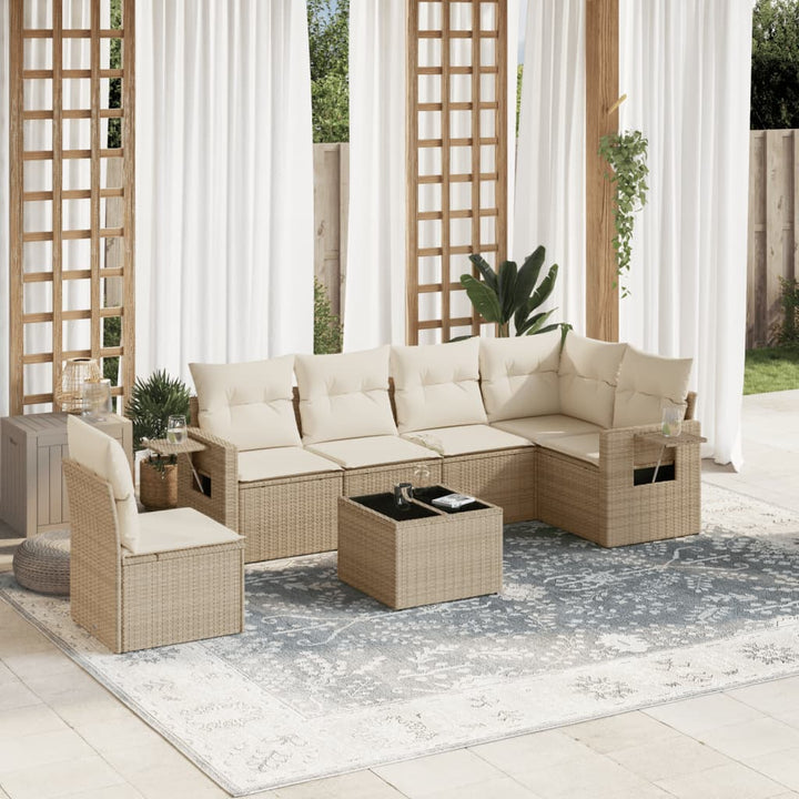 sofasæt til haven 7 dele med hynder polyrattan beige
