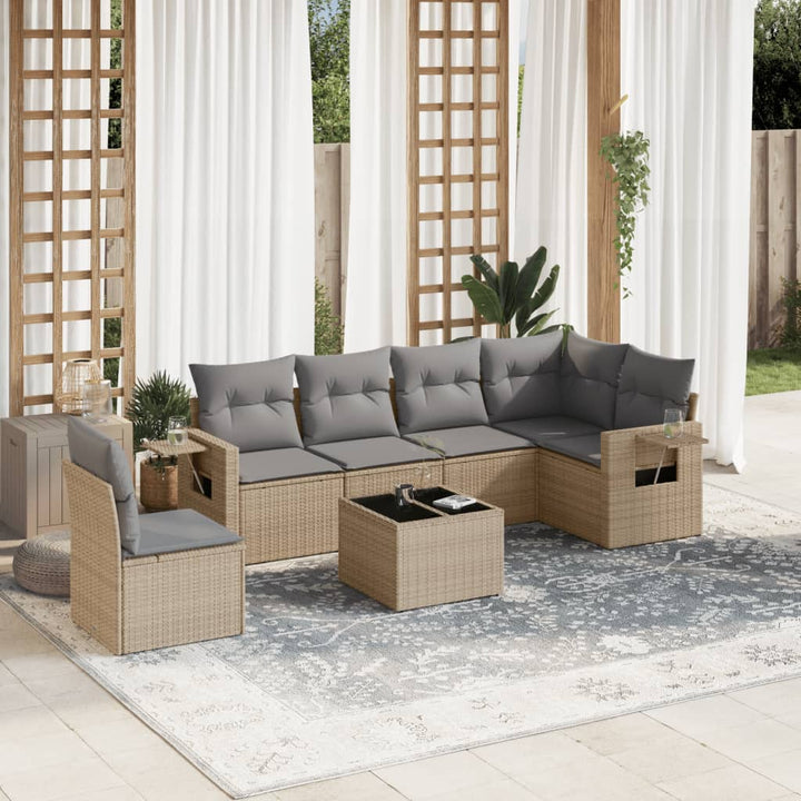 sofasæt til haven 7 dele med hynder polyrattan beige