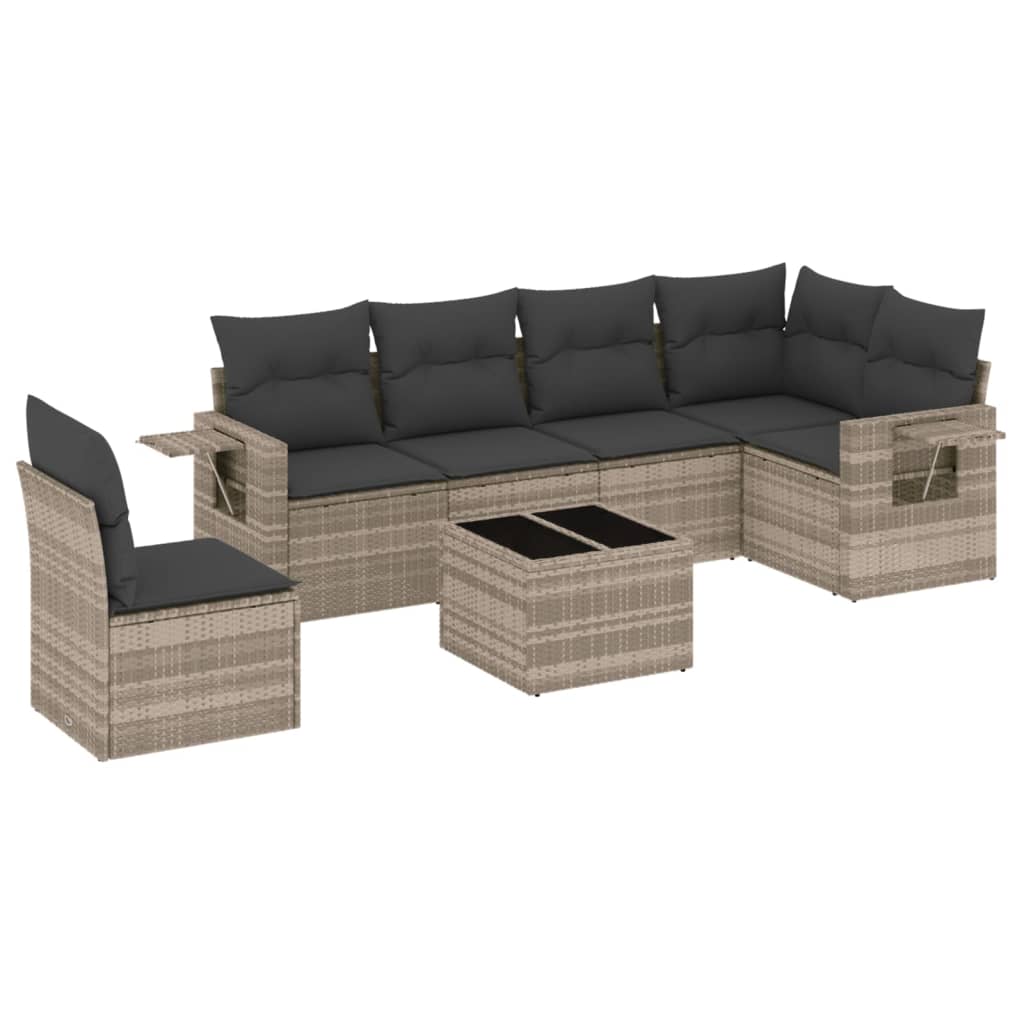 sofasæt til haven 7 dele med hynder polyrattan lysegrå