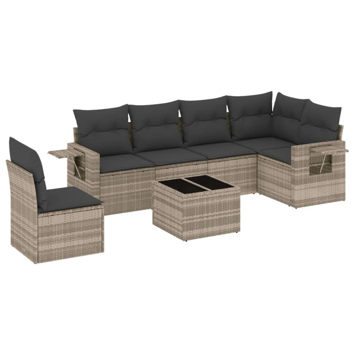 sofasæt til haven 7 dele med hynder polyrattan lysegrå