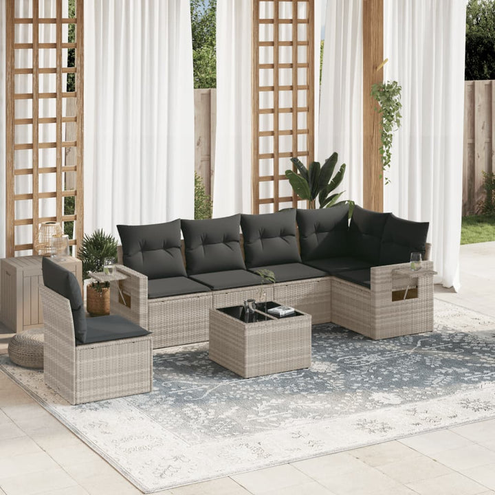 sofasæt til haven 7 dele med hynder polyrattan lysegrå