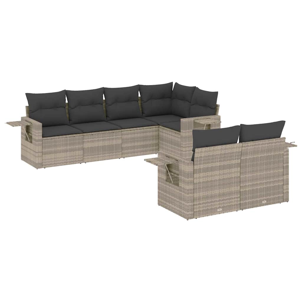 sofasæt til haven 7 dele med hynder polyrattan lysegrå