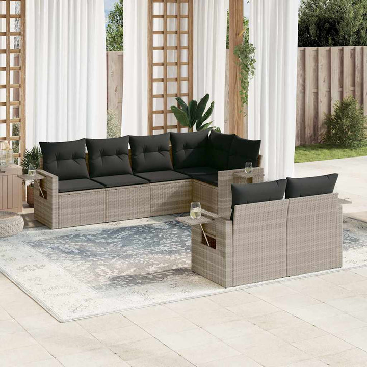 sofasæt til haven 7 dele med hynder polyrattan lysegrå