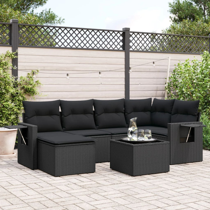 sofasæt til haven 7 dele med hynder polyrattan sort