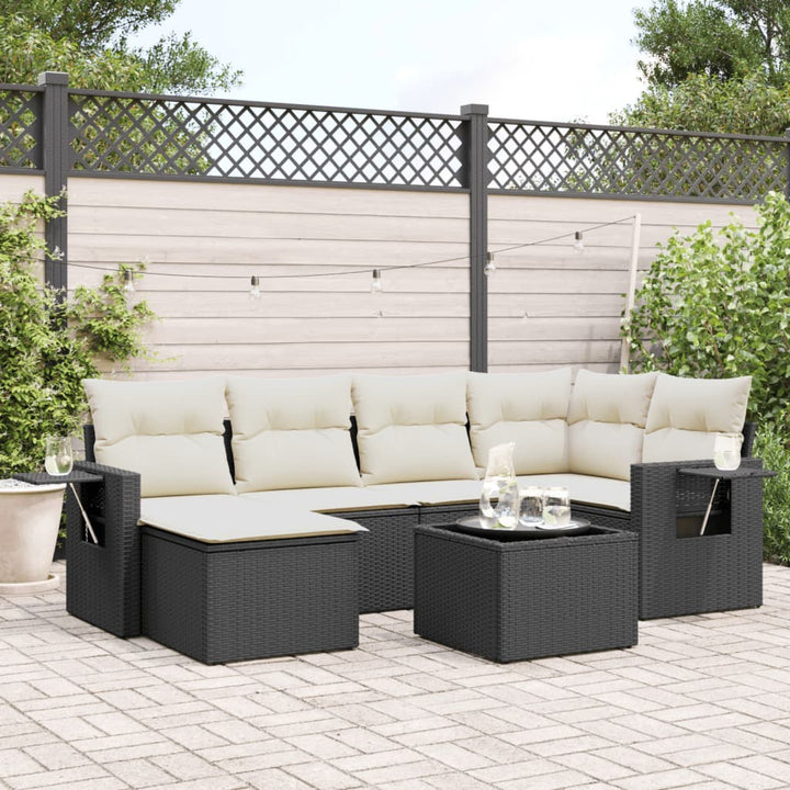 sofasæt til haven 7 dele med hynder polyrattan sort