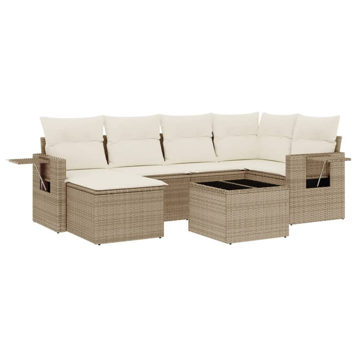 sofasæt til haven 7 dele med hynder polyrattan beige