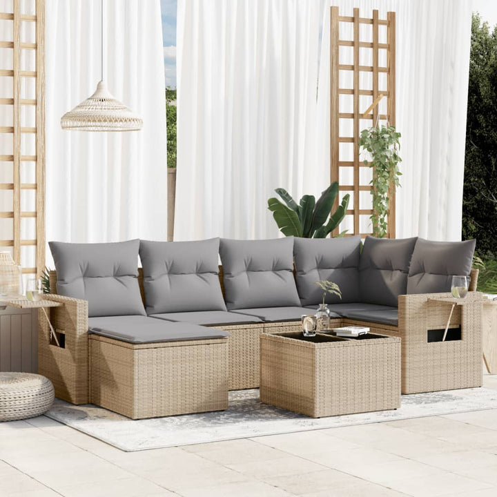 sofasæt til haven 7 dele med hynder polyrattan beige