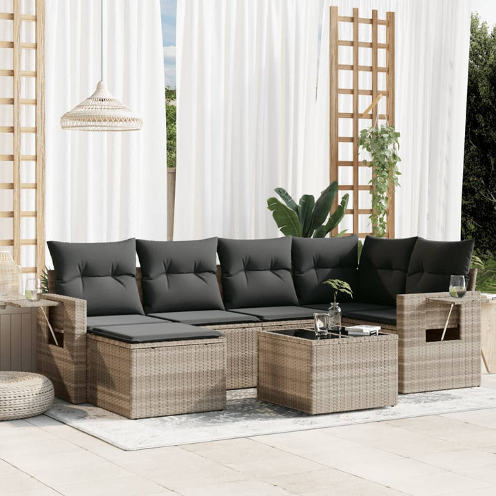 sofasæt til haven 7 dele med hynder polyrattan lysegrå