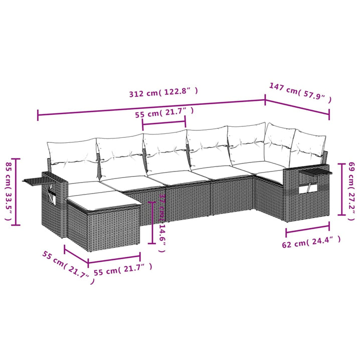 sofasæt til haven 7 dele med hynder polyrattan sort
