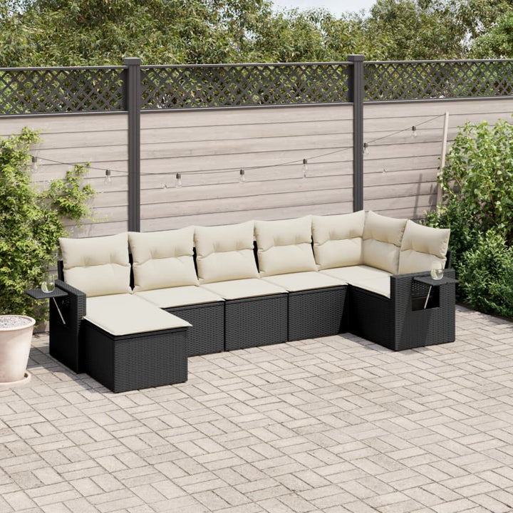 sofasæt til haven 7 dele med hynder polyrattan sort