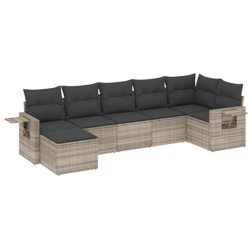 sofasæt til haven 7 dele med hynder polyrattan lysegrå