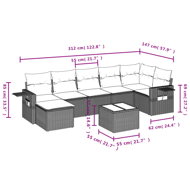 sofasæt til haven 8 dele med hynder polyrattan beige