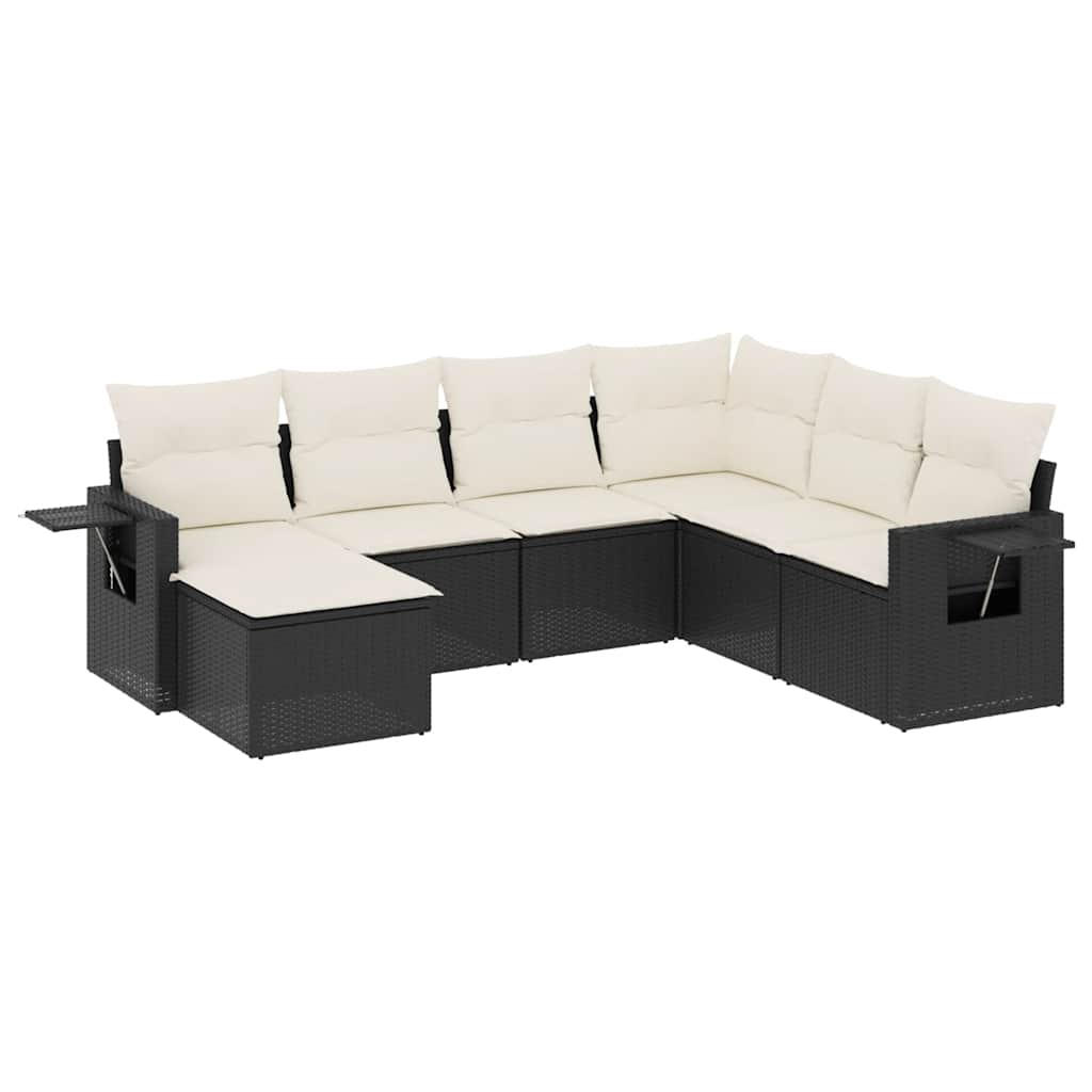 sofasæt til haven 7 dele med hynder polyrattan sort