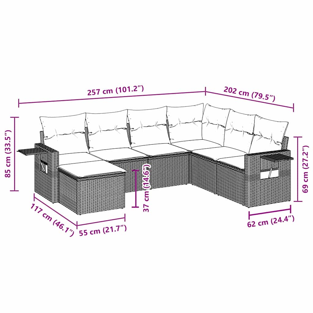 sofasæt til haven 7 dele med hynder polyrattan sort