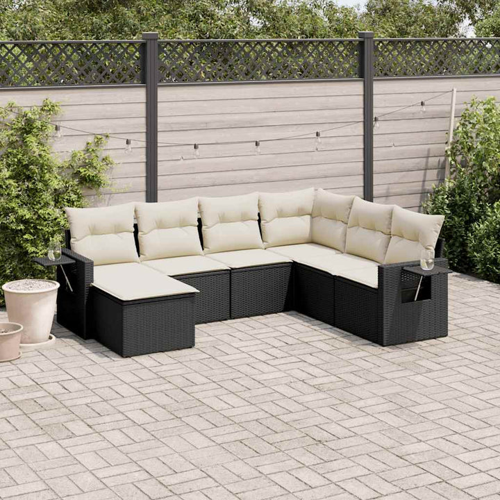 sofasæt til haven 7 dele med hynder polyrattan sort