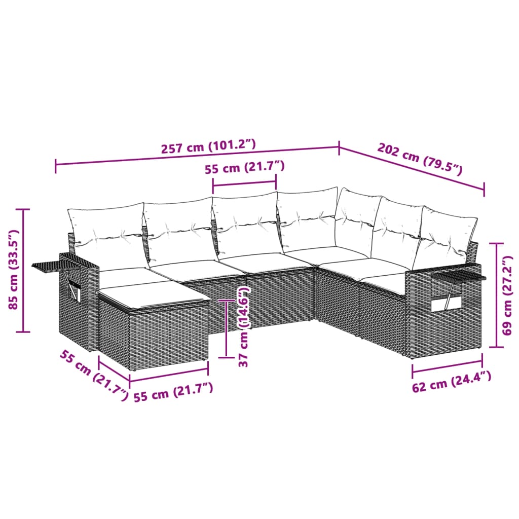 sofasæt til haven 7 dele med hynder polyrattan lysegrå