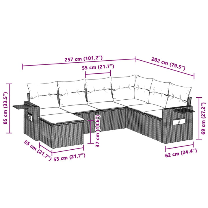 sofasæt til haven 7 dele med hynder polyrattan lysegrå