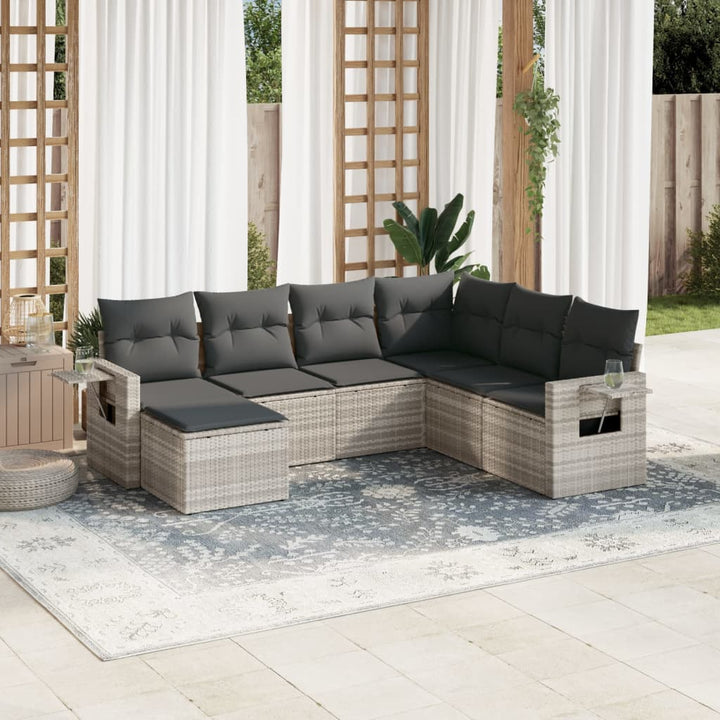 sofasæt til haven 7 dele med hynder polyrattan lysegrå