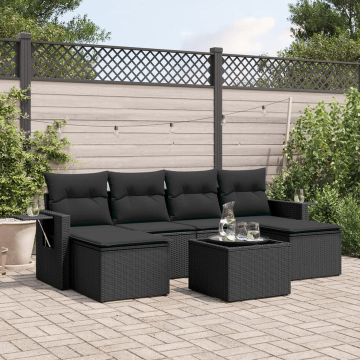 sofasæt til haven 7 dele med hynder polyrattan sort