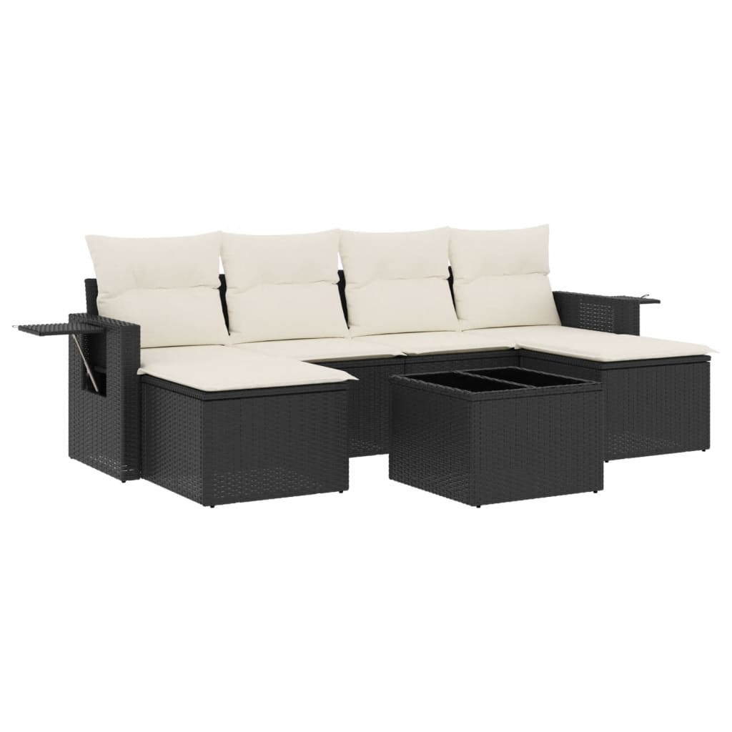 sofasæt til haven 7 dele med hynder polyrattan sort