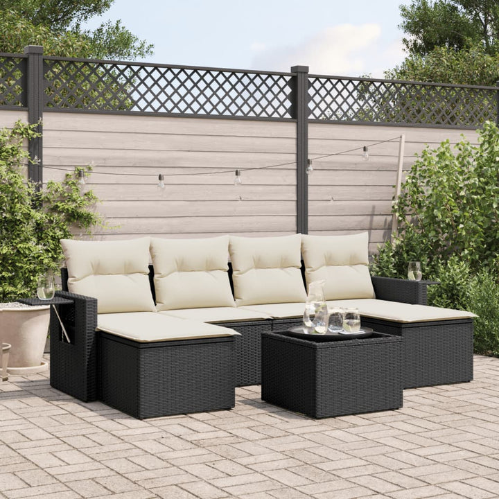 sofasæt til haven 7 dele med hynder polyrattan sort