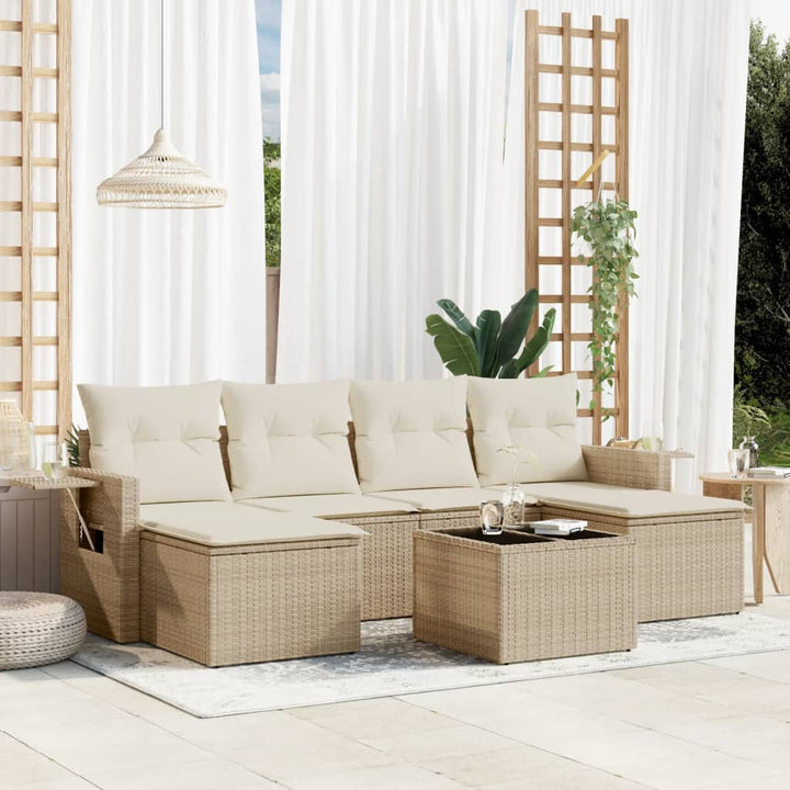 sofasæt til haven 7 dele med hynder polyrattan beige
