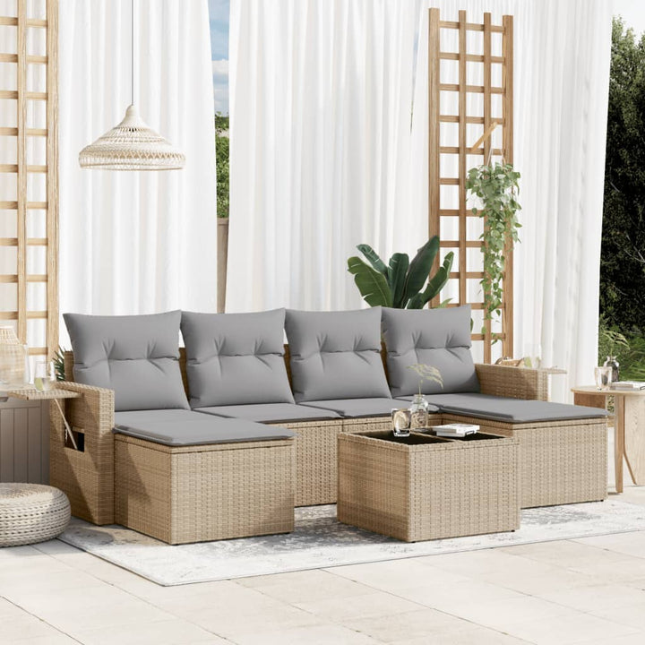 sofasæt til haven 7 dele med hynder polyrattan beige
