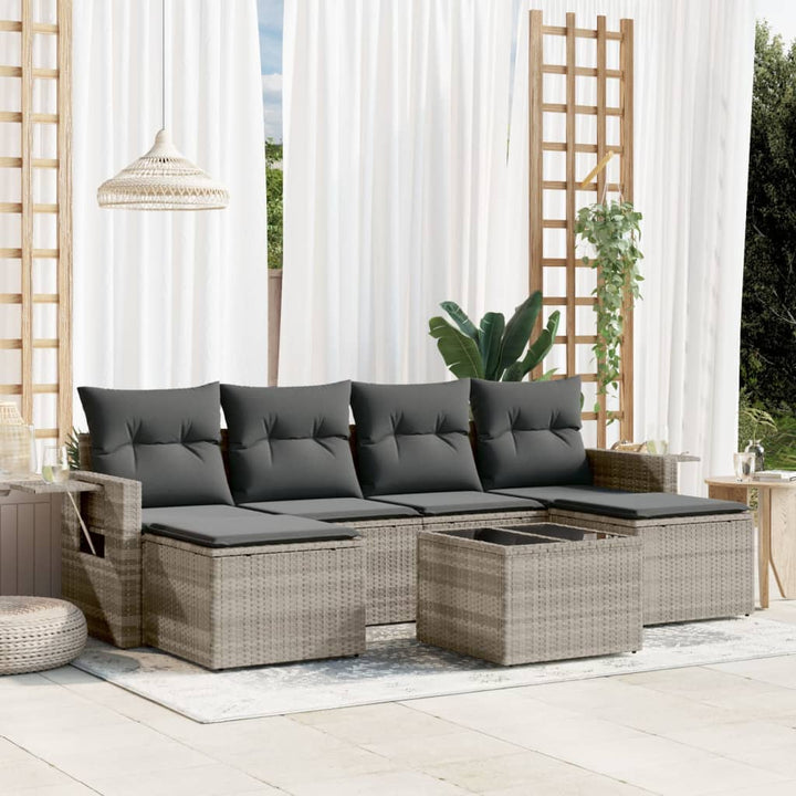 sofasæt til haven 7 dele med hynder polyrattan lysegrå