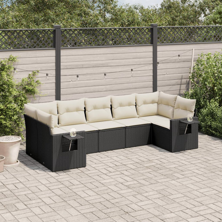 sofasæt til haven 7 dele med hynder polyrattan sort