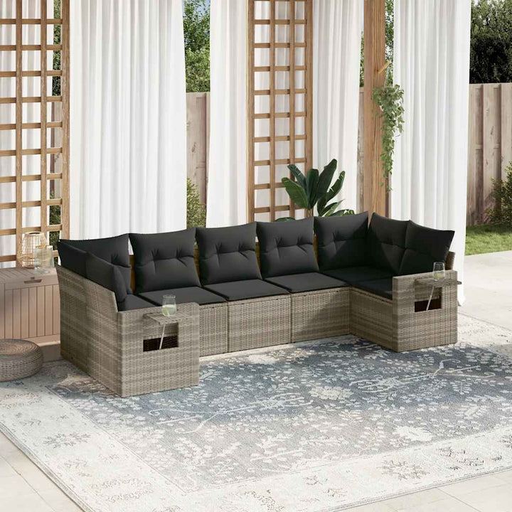 sofasæt til haven 7 dele med hynder polyrattan lysegrå