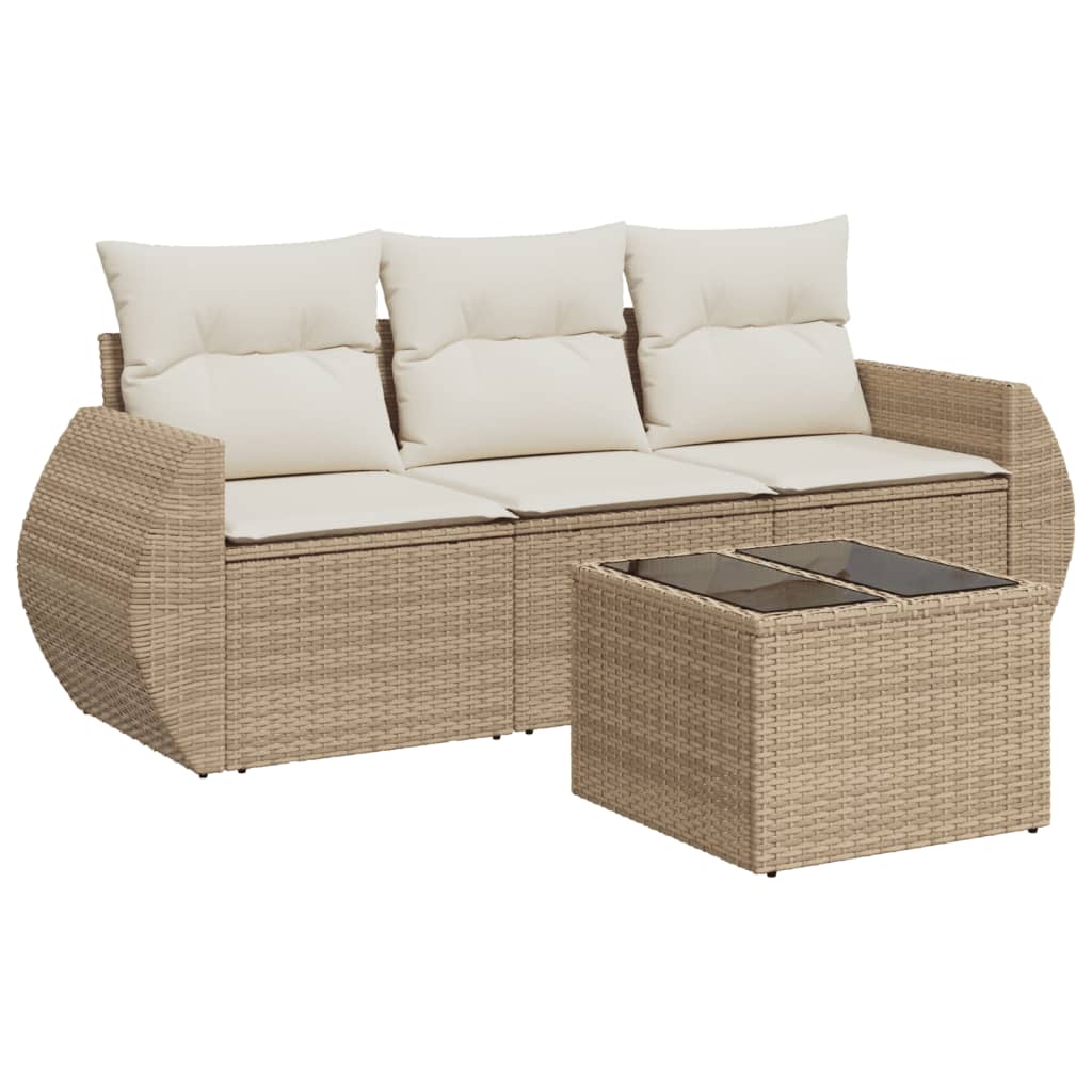 sofasæt til haven 4 dele med hynder polyrattan beige