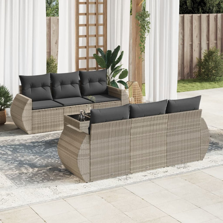 sofasæt til haven 7 dele med hynder polyrattan lysegrå