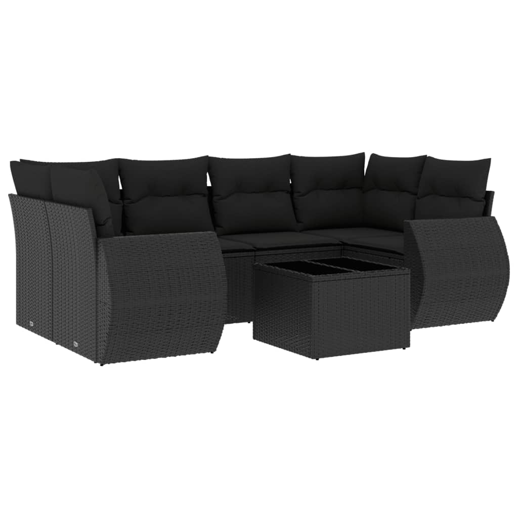 sofasæt til haven 7 dele med hynder polyrattan sort