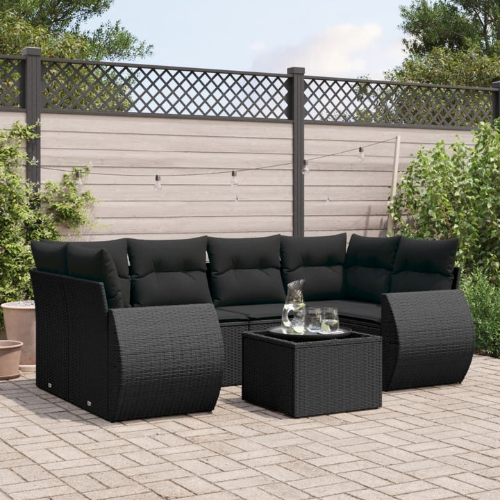 sofasæt til haven 7 dele med hynder polyrattan sort
